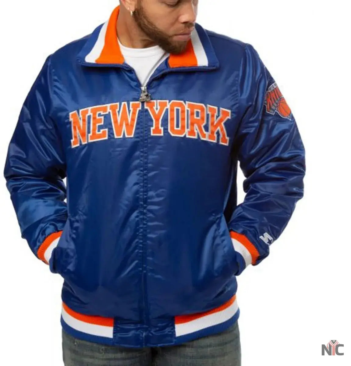 New York Knicks Starter Bomber Blue Satin Jacket NYC Jackets