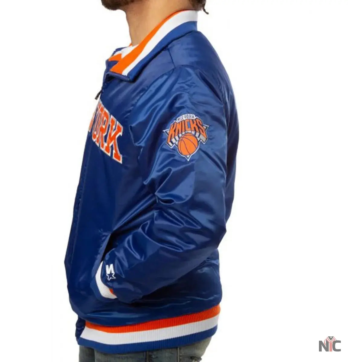 New York Knicks Starter Bomber Blue Satin Jacket NYC Jackets