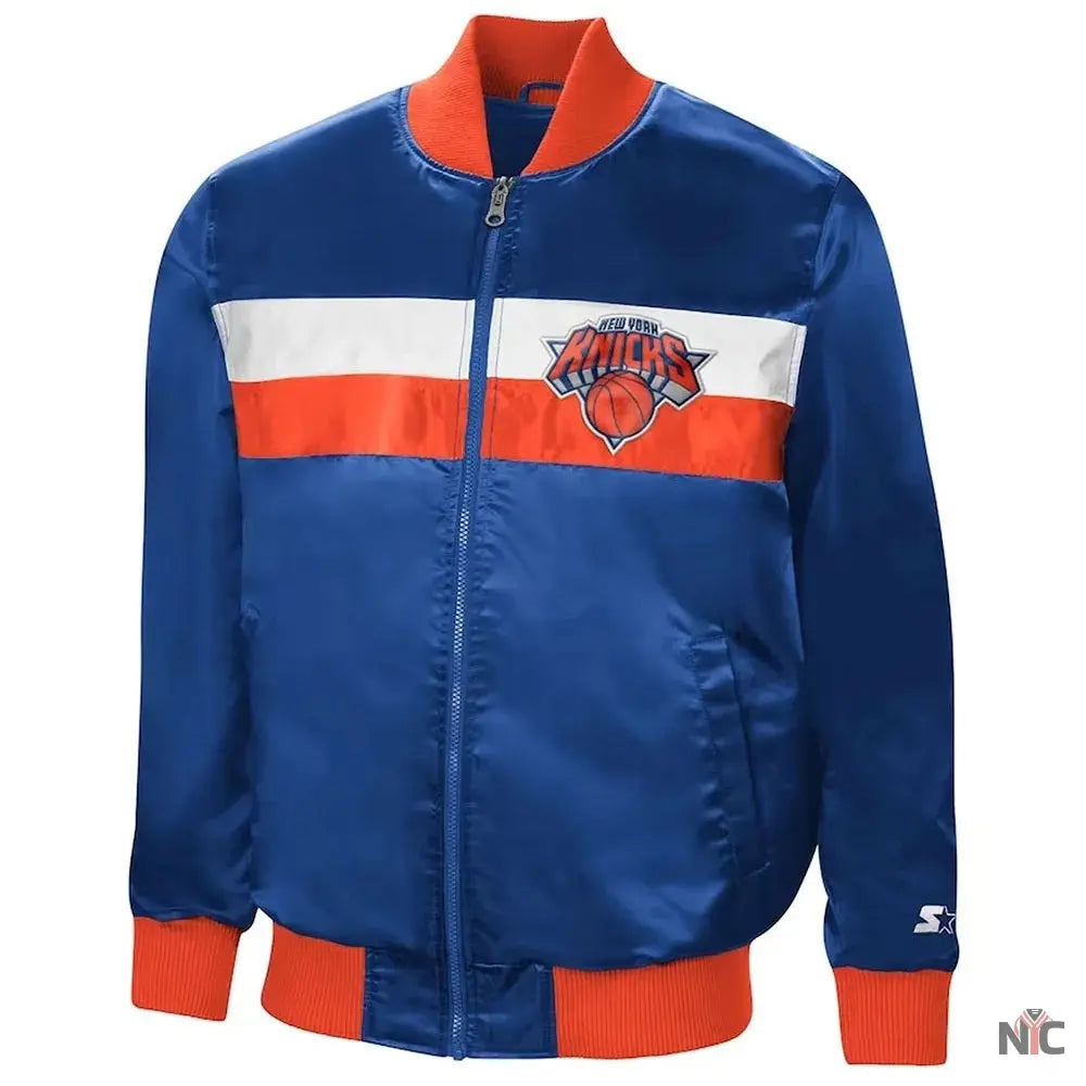 New York Knicks The Ambassador Satin Blue Varsity Jacket NYC Jackets