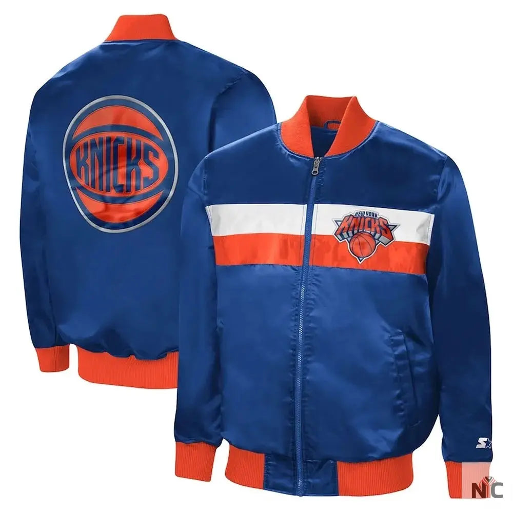New York Knicks The Ambassador Satin Blue Varsity Jacket NYC Jackets