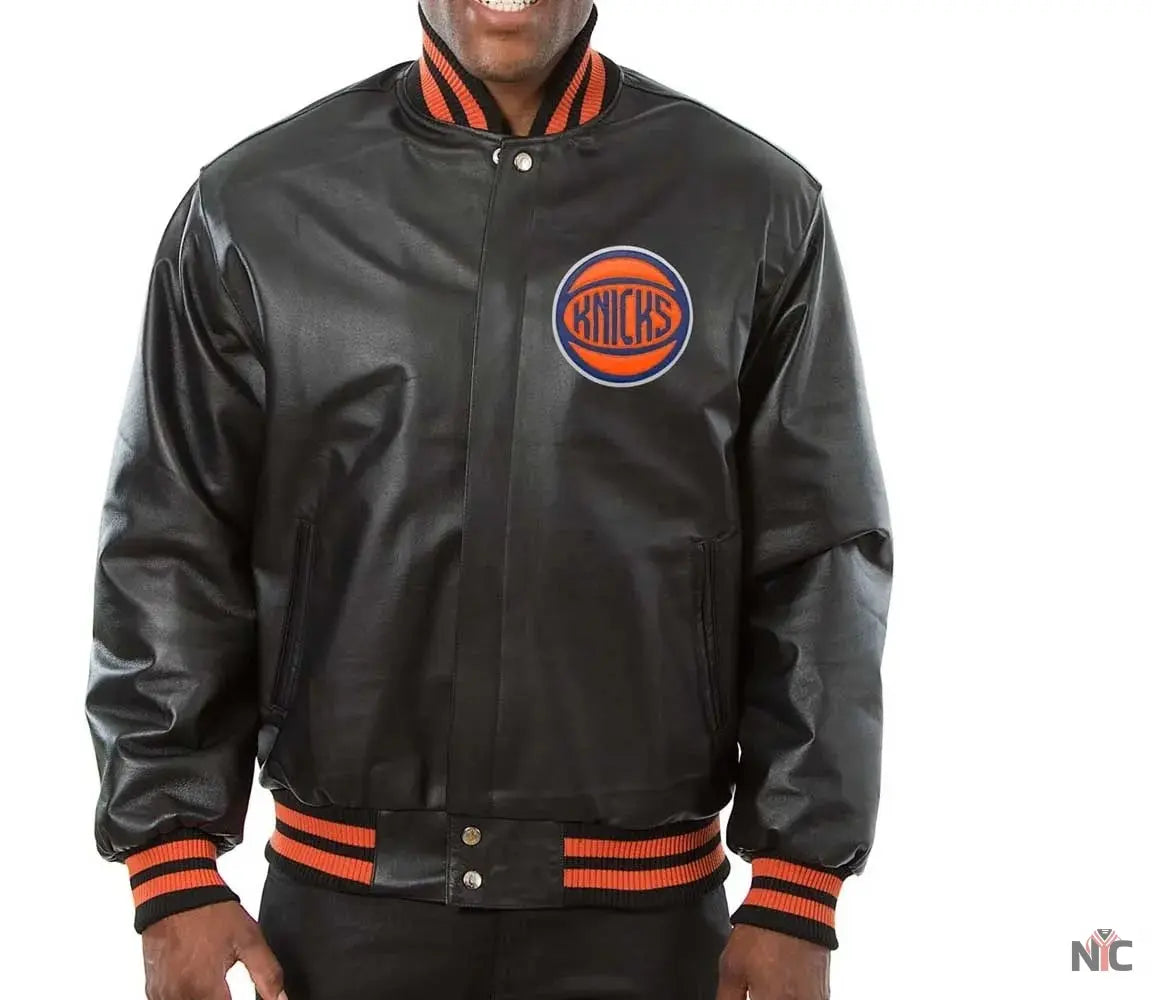 New York Knicks Varsity Black Leather Jacket NYC Jackets