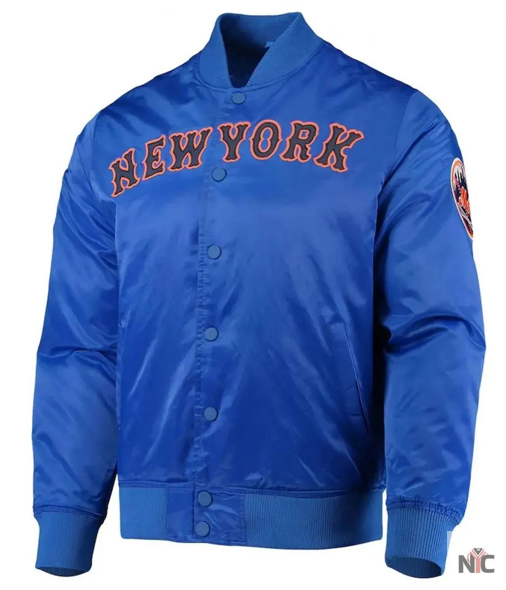 New York Mets Full-Snap Royal Blue Satin Jacket NYC Jackets