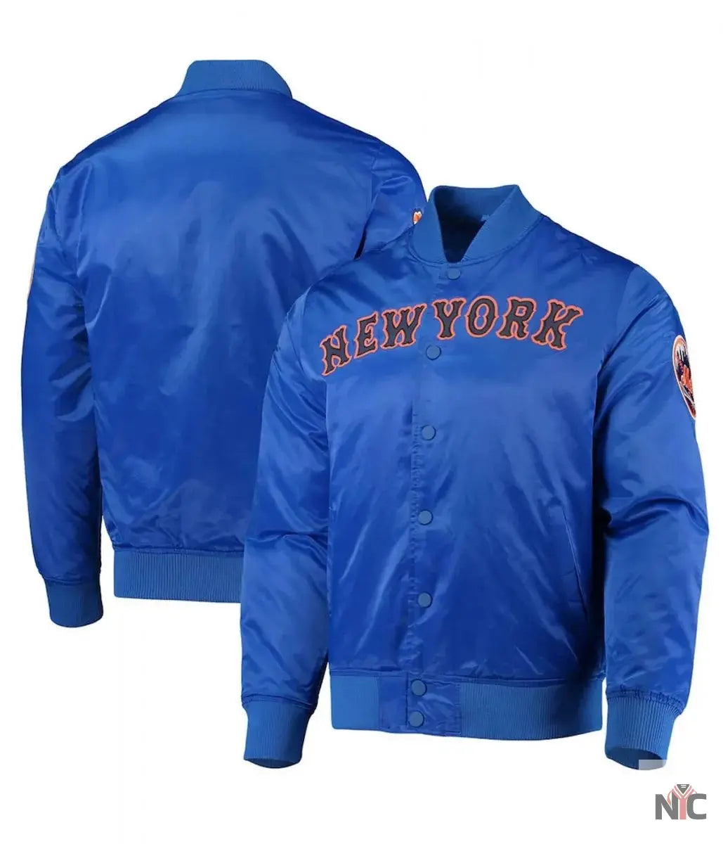 New York Mets Full-Snap Royal Blue Satin Jacket NYC Jackets