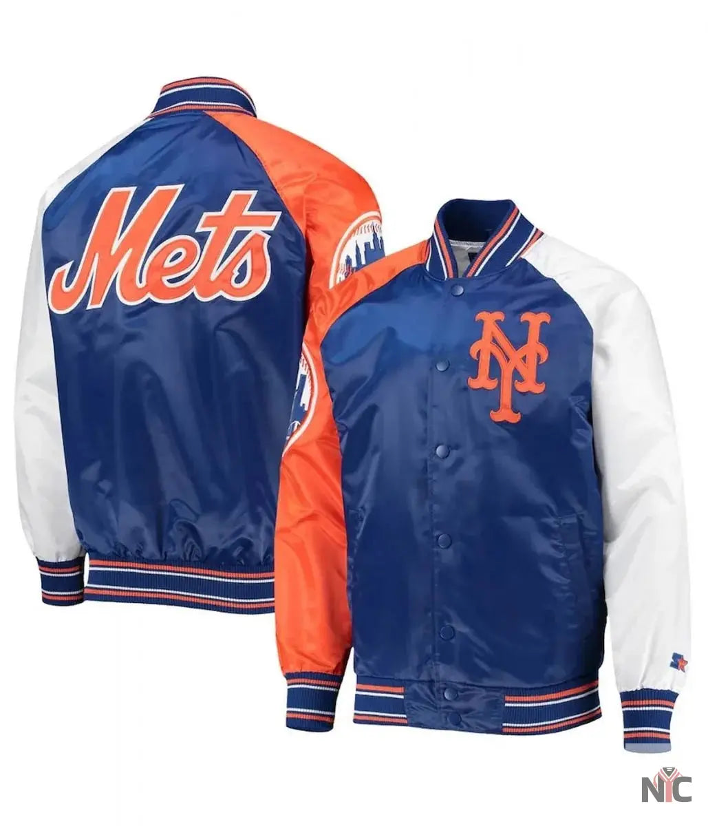 New York Mets Varsity Royal Satin Jacket NYC Jackets