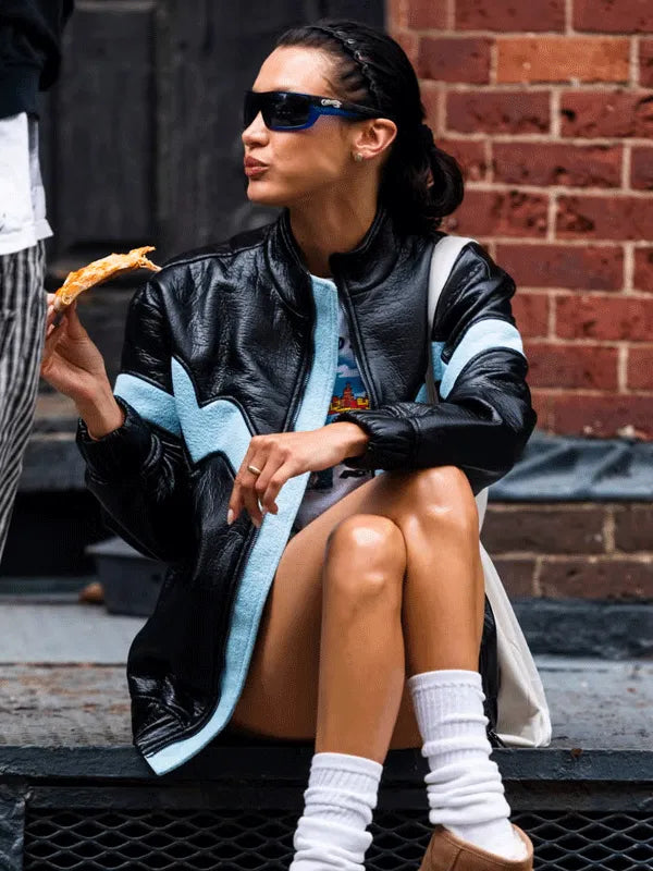 New York Street Bella Hadid Black Leather Jacket NYC Jackets