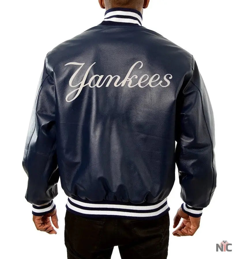New York Yankees Blue Leather Jacket NYC Jackets