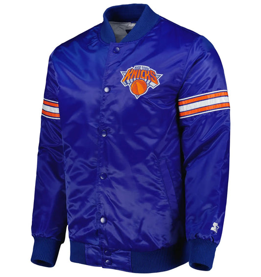 New York Knicks Pick & Roll Blue Satin Varsity Jacket