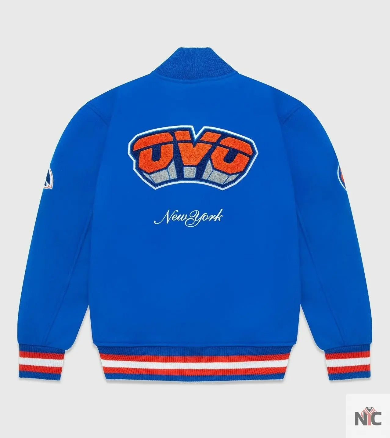 OVO x NBA New York Knicks Blue Varsity Jacket NYC Jackets