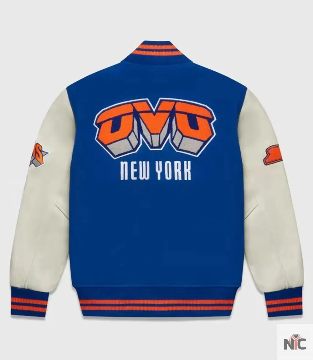 OVO x NBA New York Knicks Blue Varsity Jacket NYC Jackets