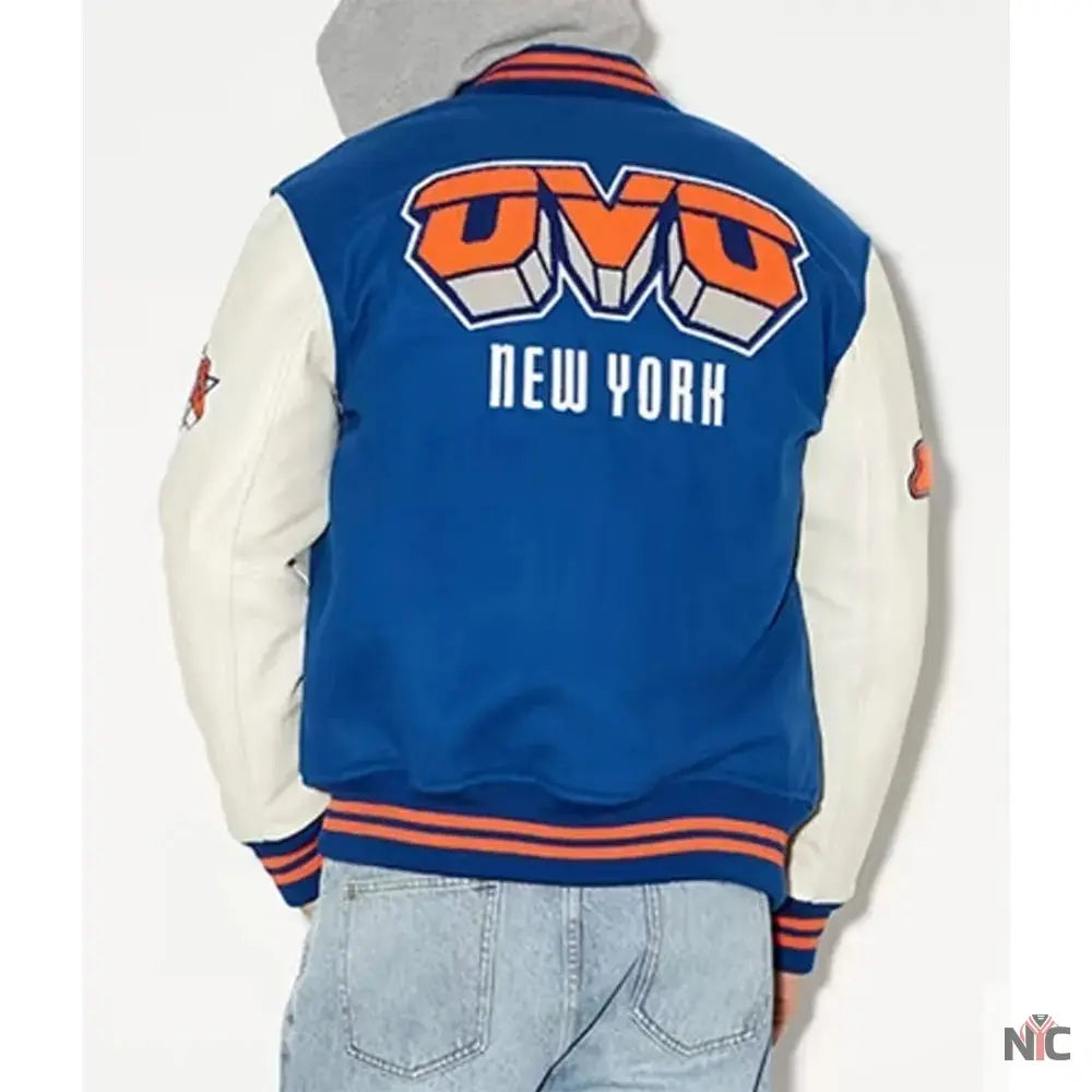 OVO x NBA New York Knicks Blue Varsity Jacket NYC Jackets
