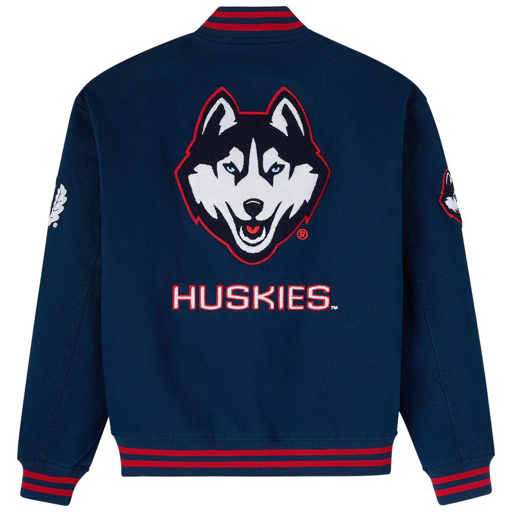 OVO x UConn Huskies Time To Shine Full-Snap Varsity Jacket - Navy - NYC Jackets