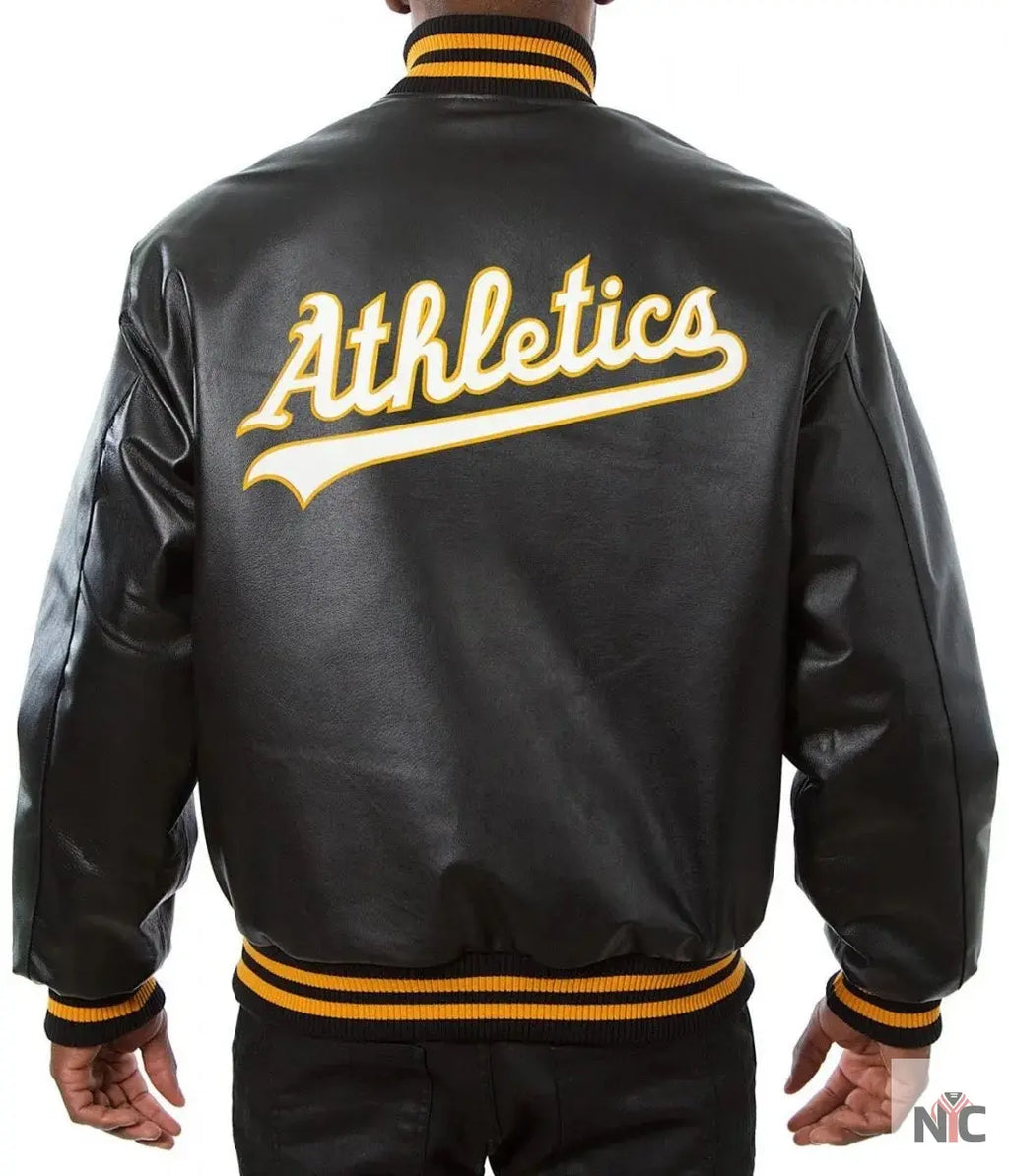 Oakland Athletics Black Leather Varsity Jacket NYC Jackets