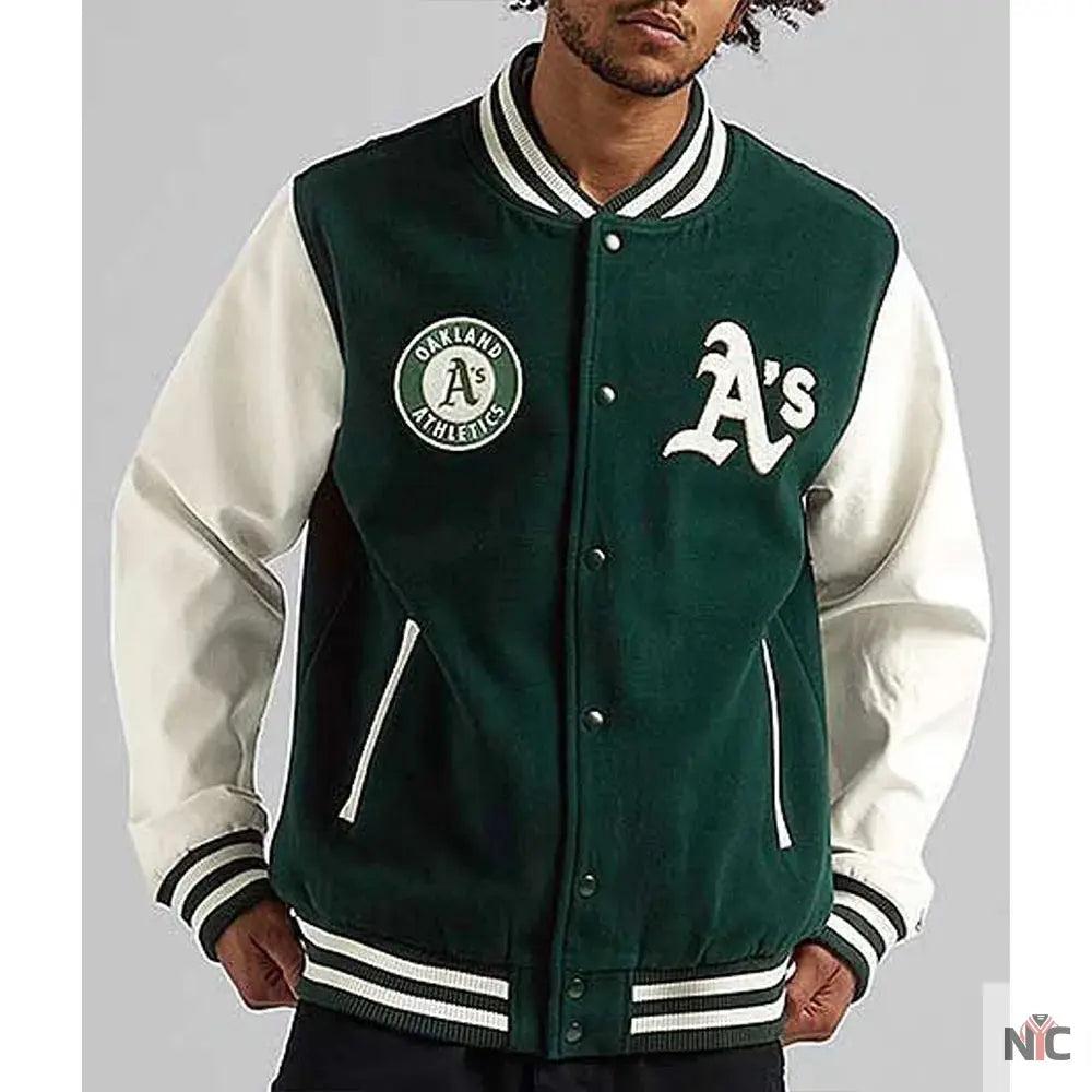 Oakland Athletics Green and White Varsity Jacket NYC Jackets