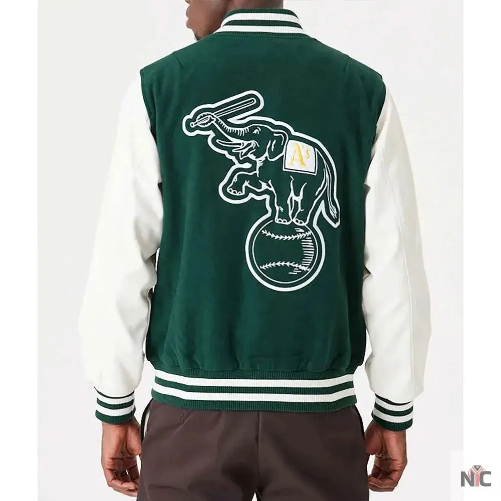 Oakland Athletics Green and White Varsity Jacket NYC Jackets