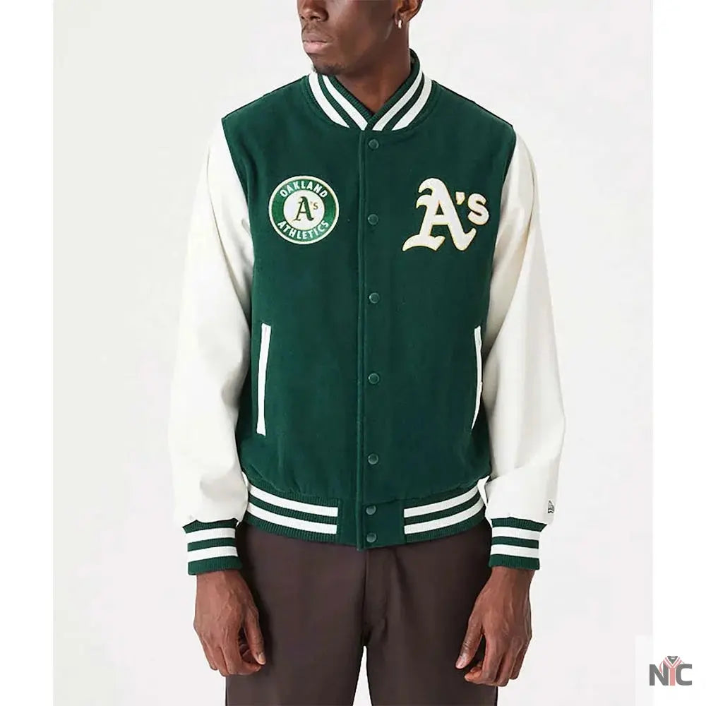 Oakland Athletics Green and White Varsity Jacket NYC Jackets