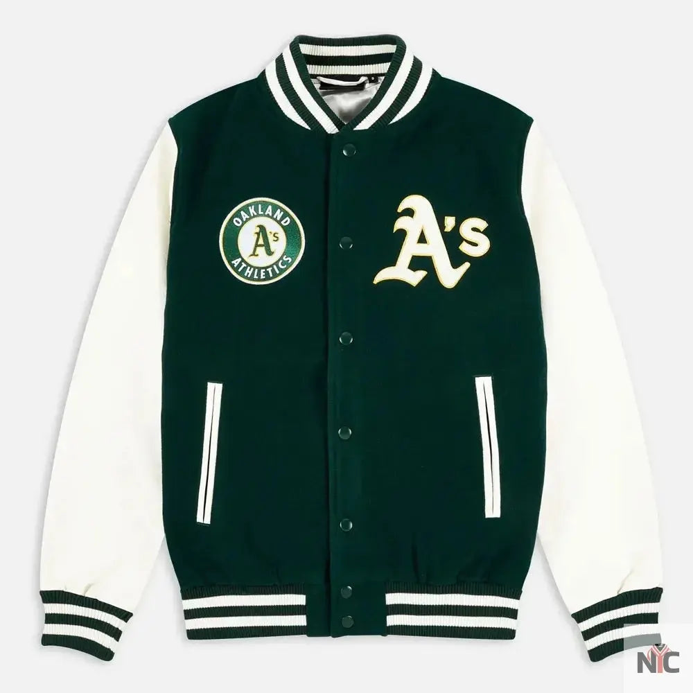 Oakland Athletics Green and White Varsity Jacket NYC Jackets