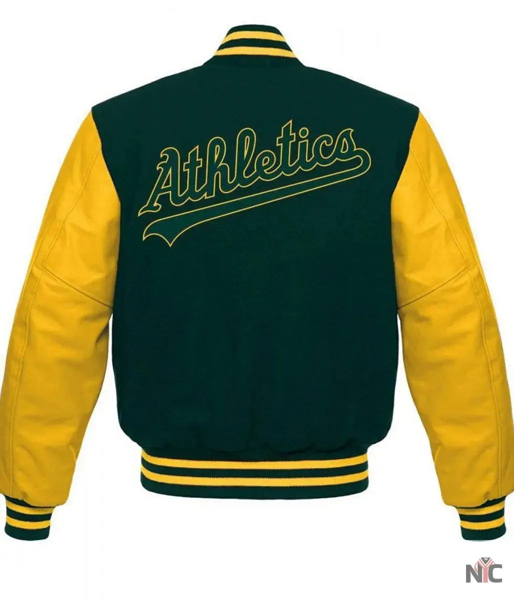 Oakland Athletics MLB Yellow and Green Letterman Jacket NYC Jackets