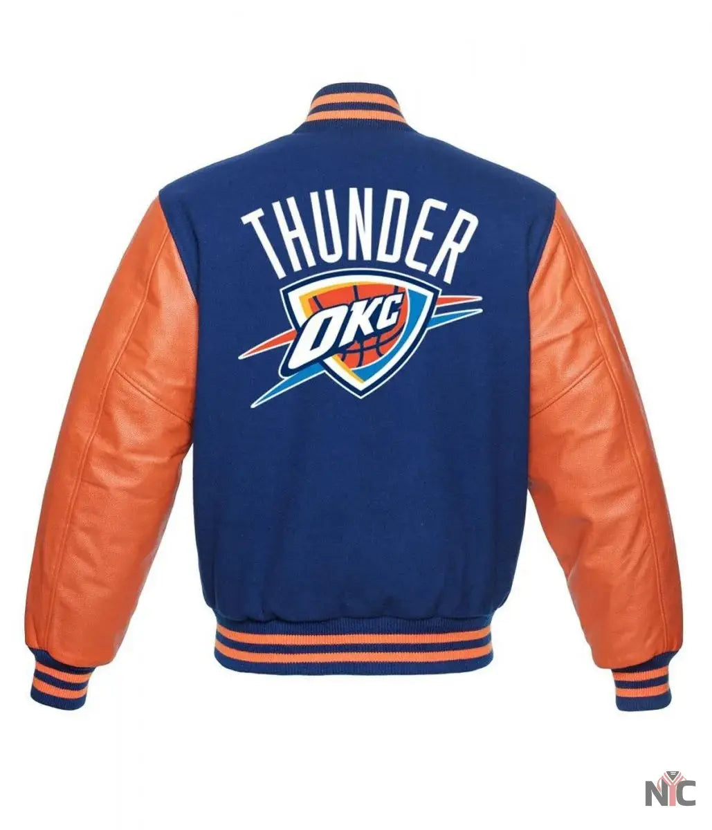 Oklahoma City Thunder Letterman Orange and Blue Jacket NYC Jackets
