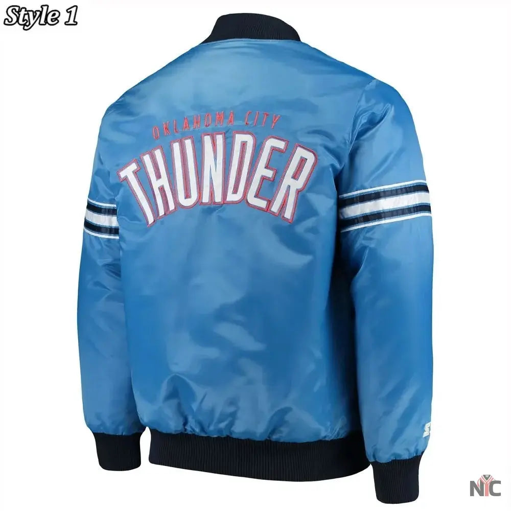 Oklahoma City Thunder Pick Varsity Satin Blue Jacket NYC Jackets