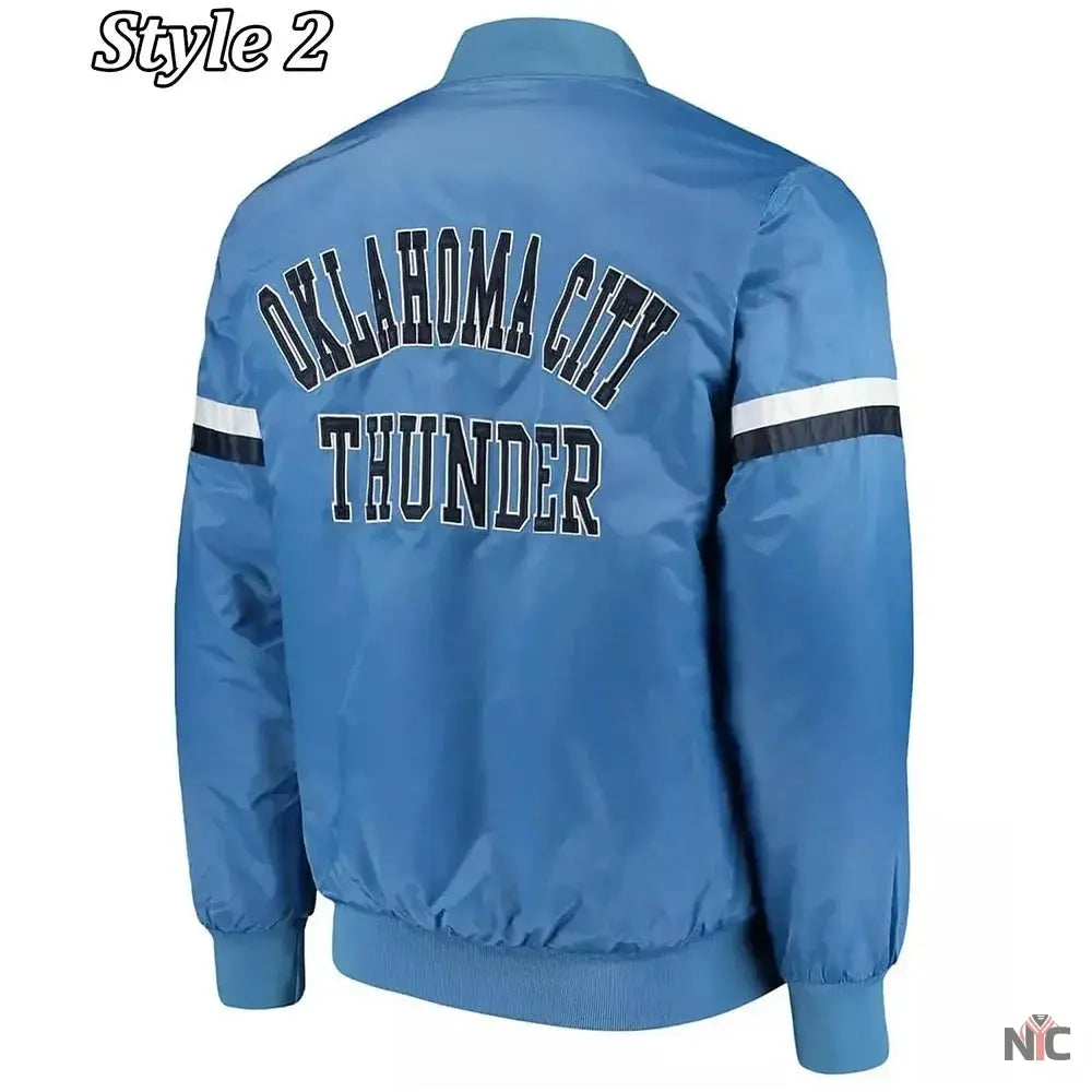 Oklahoma City Thunder Pick Varsity Satin Blue Jacket NYC Jackets