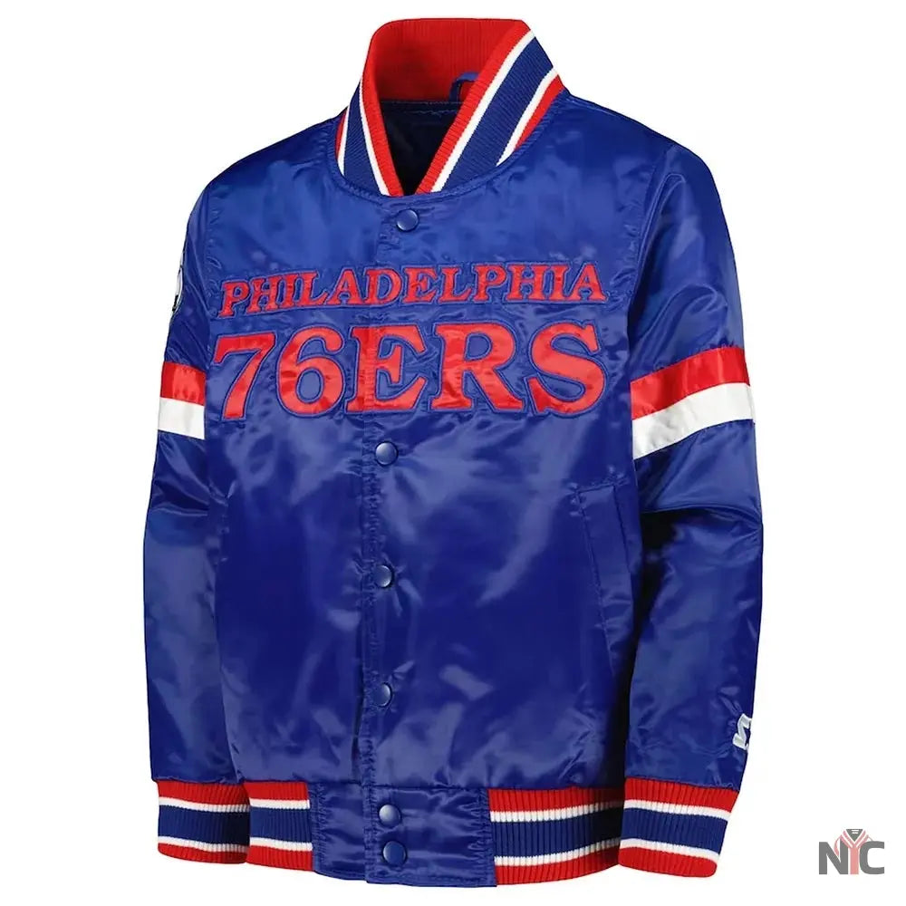 Philadelphia 76ers Home Game Royal Satin Jacket NYC Jackets