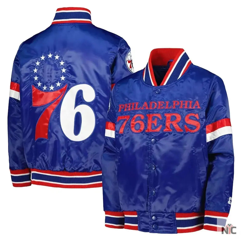 Philadelphia 76ers Home Game Royal Satin Jacket NYC Jackets