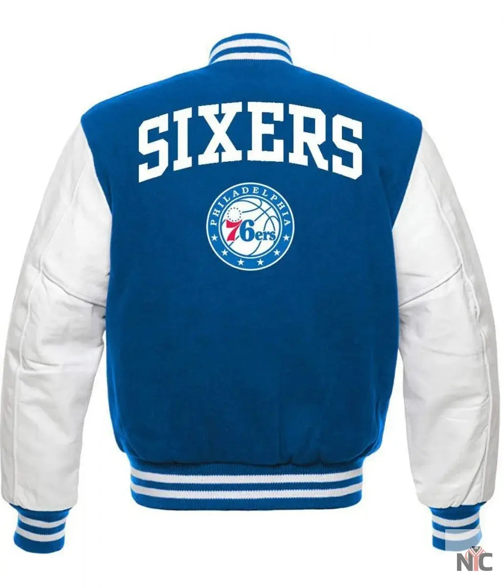 Philadelphia 76ers Letterman Blue and White Jacket NYC Jackets