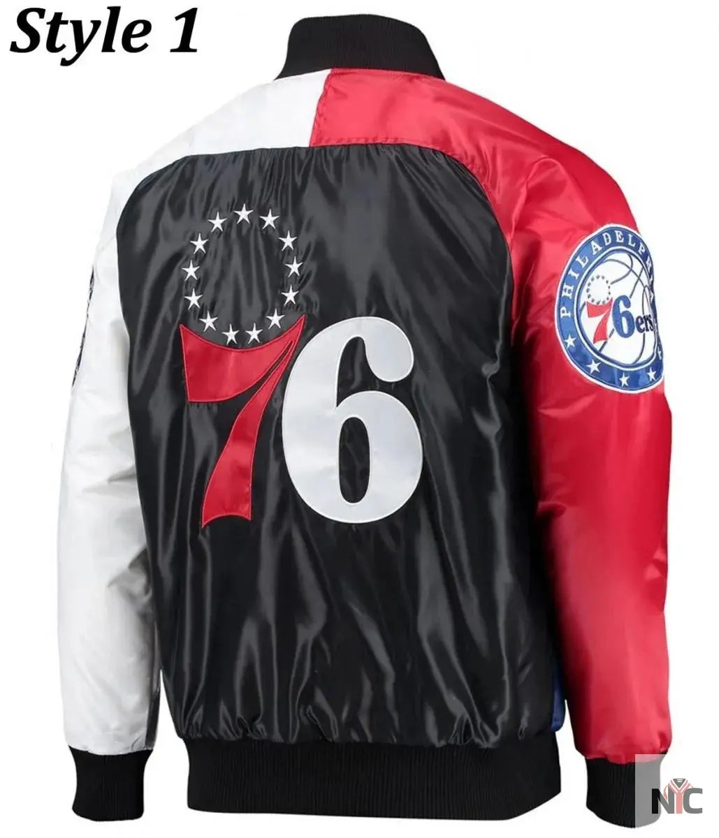 Philadelphia 76ers Red and Royal Varsity Satin Jacket NYC Jackets