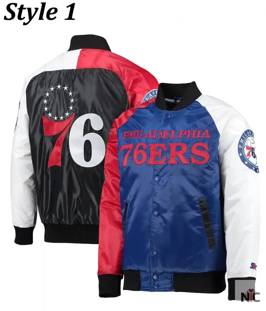 Philadelphia 76ers Red and Royal Varsity Satin Jacket NYC Jackets