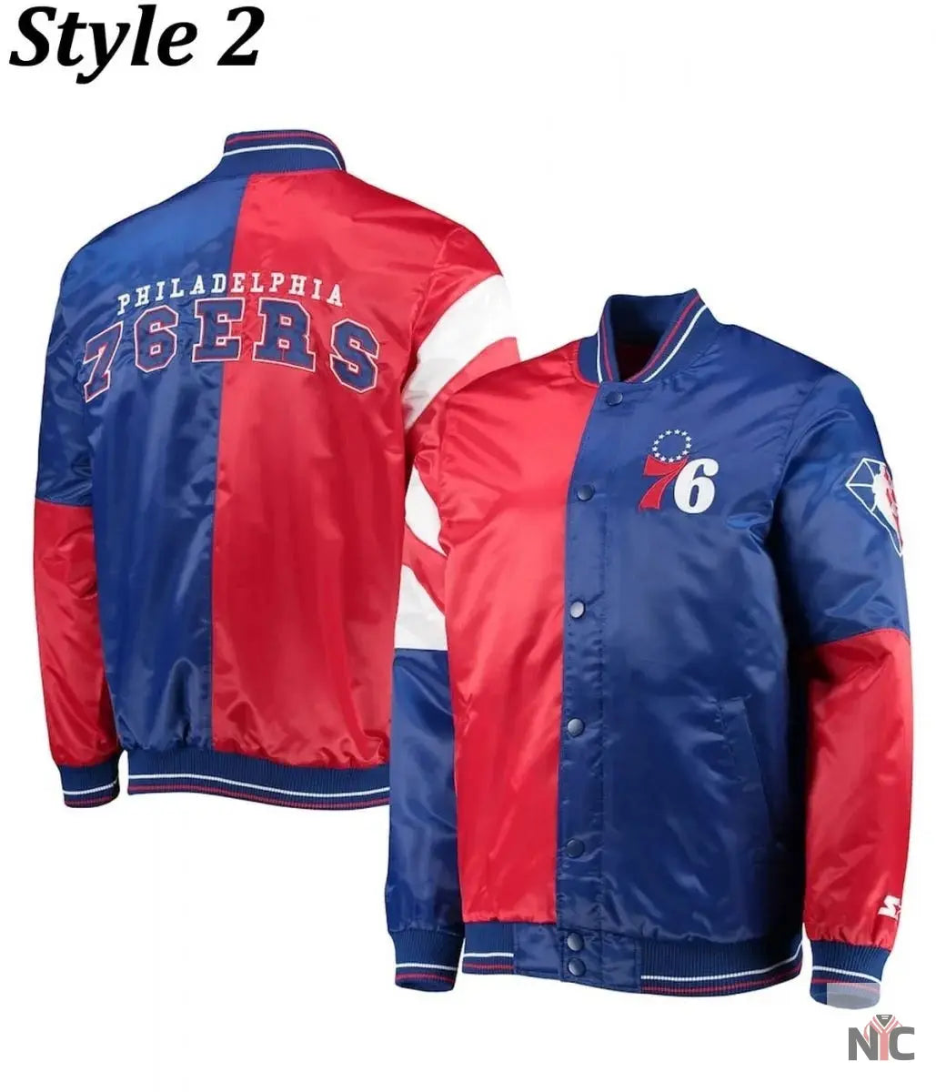 Philadelphia 76ers Red and Royal Varsity Satin Jacket NYC Jackets