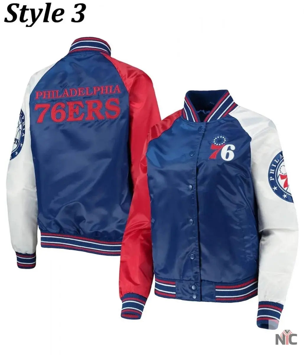 Philadelphia 76ers Red and Royal Varsity Satin Jacket NYC Jackets