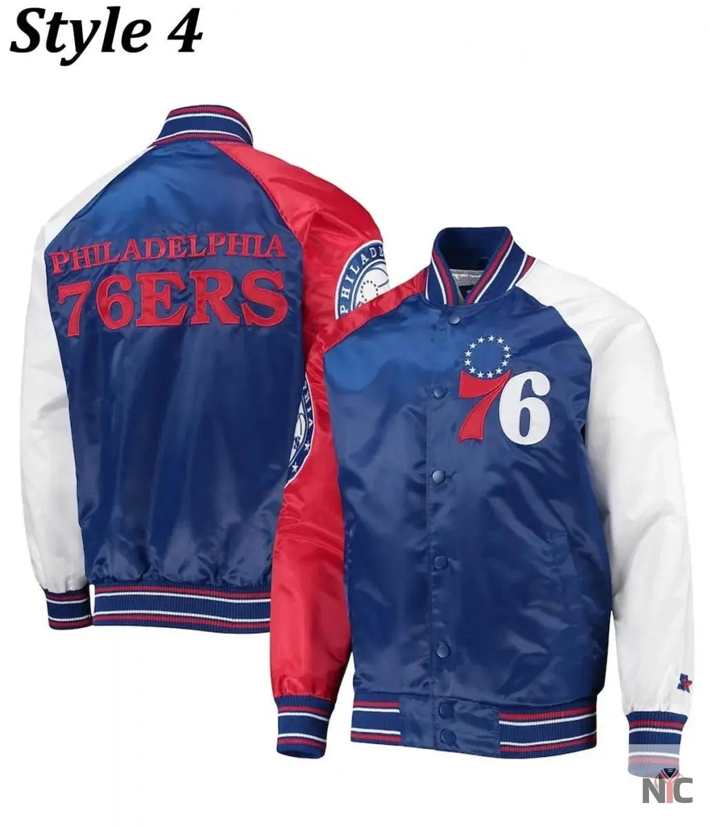 Philadelphia 76ers Red and Royal Varsity Satin Jacket NYC Jackets