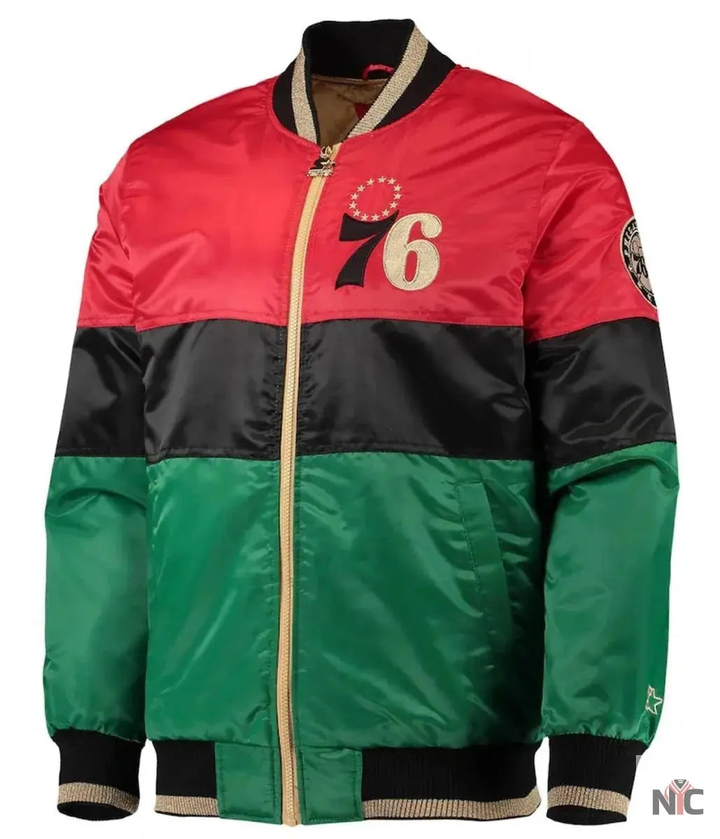 Philadelphia 76ers Satin Full-Zip Jacket NYC Jackets