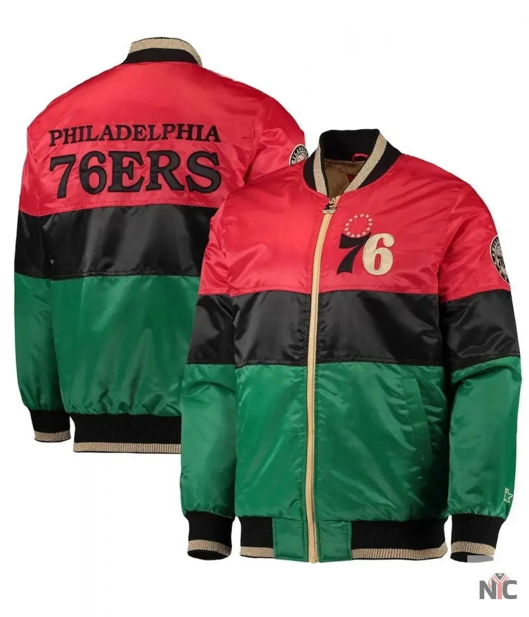 Philadelphia 76ers Satin Full-Zip Jacket NYC Jackets
