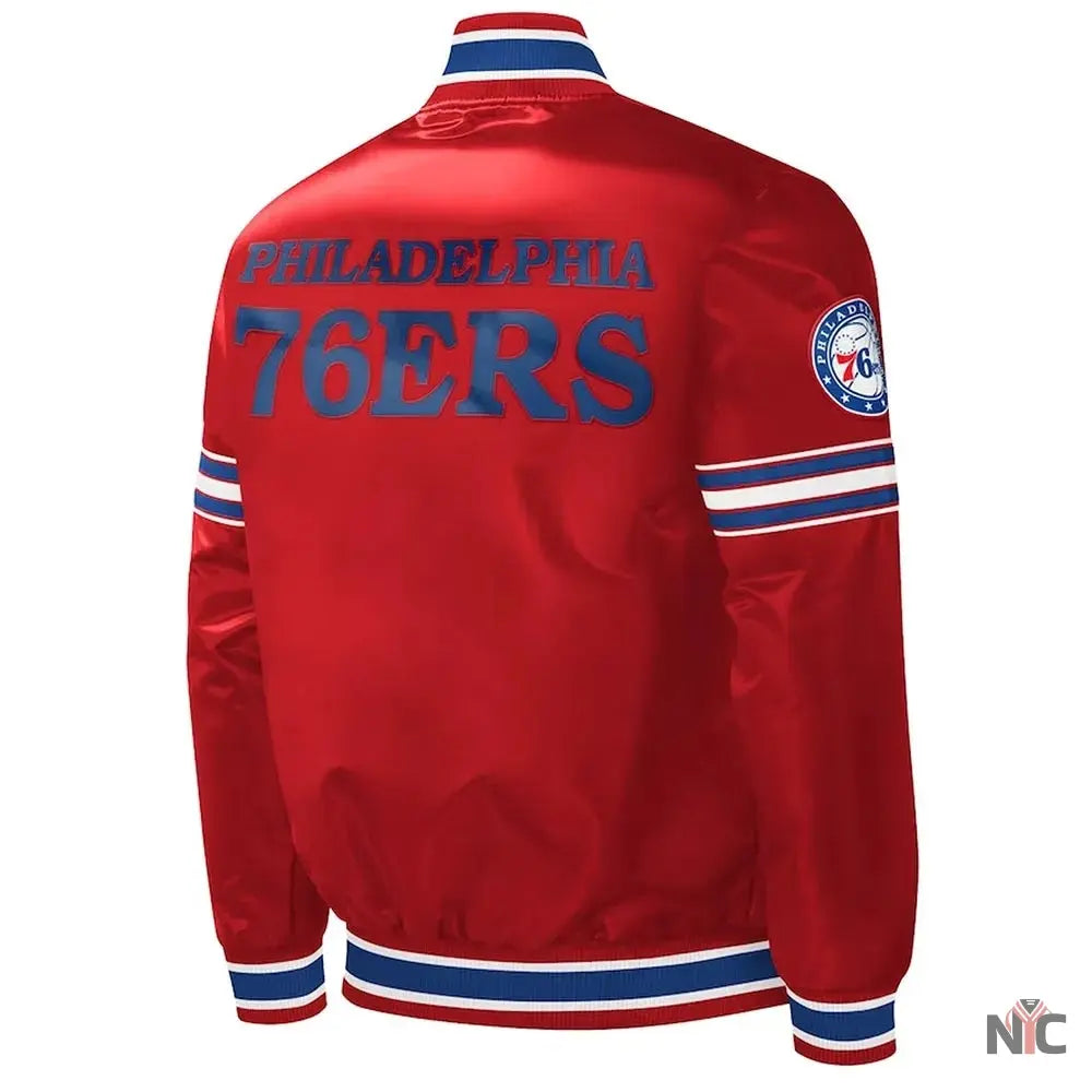 Philadelphia 76ers Slider Red Varsity Satin Jacket NYC Jackets