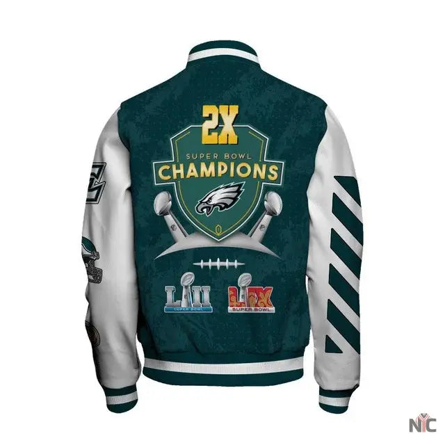 Philadelphia Eagles 2X Super Bowl LIX Champions Winning Spirit Varsity Jacket NYC Jackets