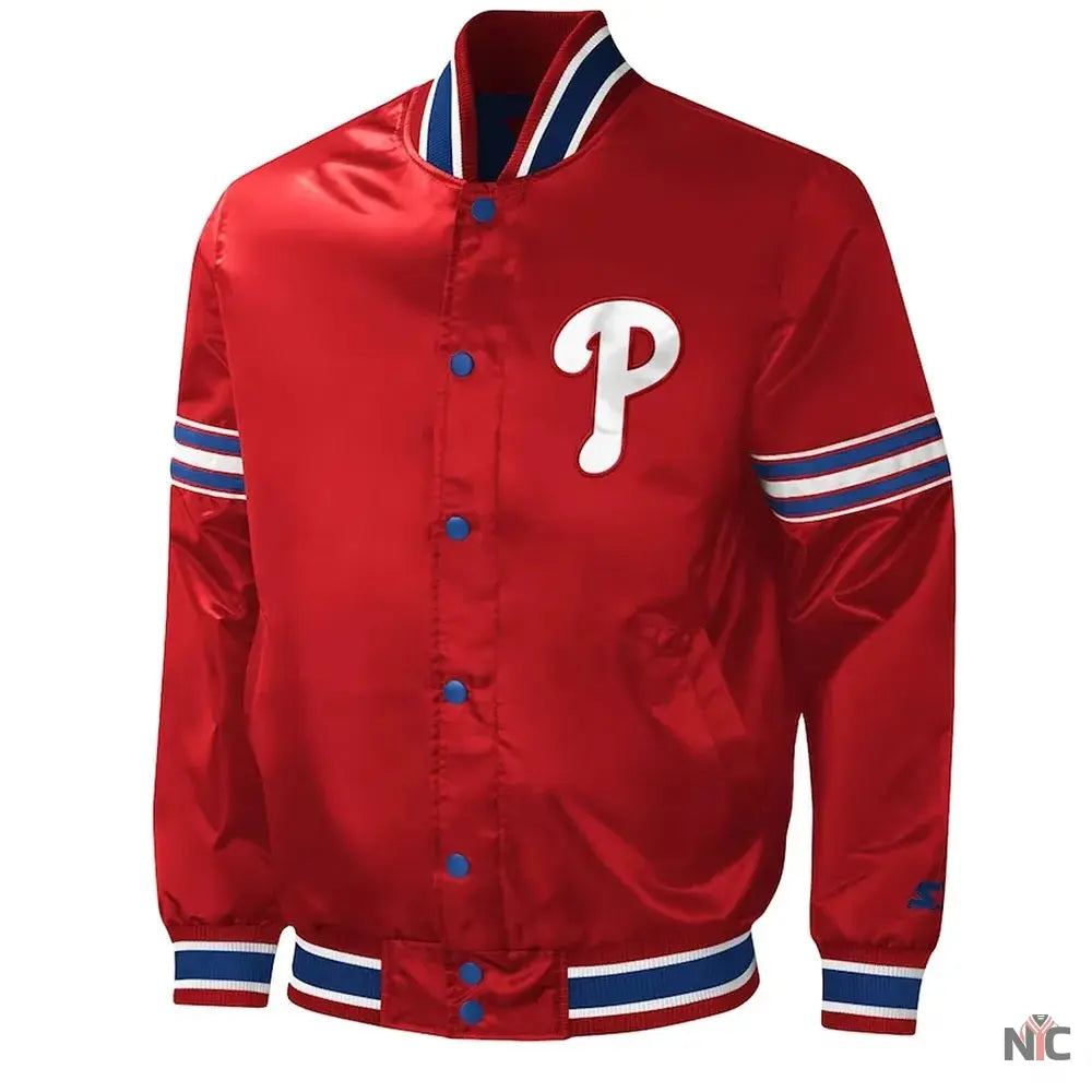 Philadelphia Phillies Midfield Varsity Satin Jacket NYC Jackets