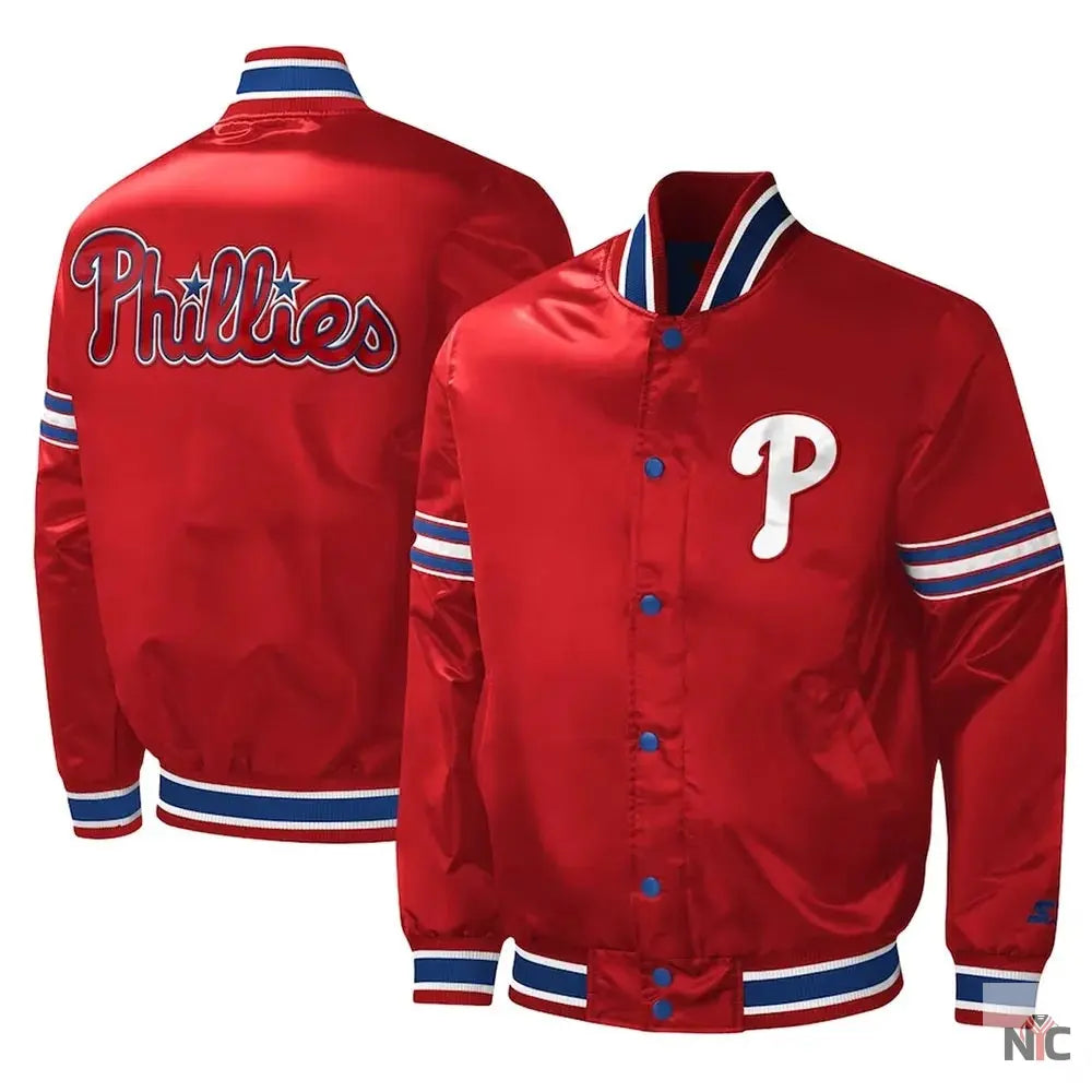 Philadelphia Phillies Midfield Varsity Satin Jacket NYC Jackets
