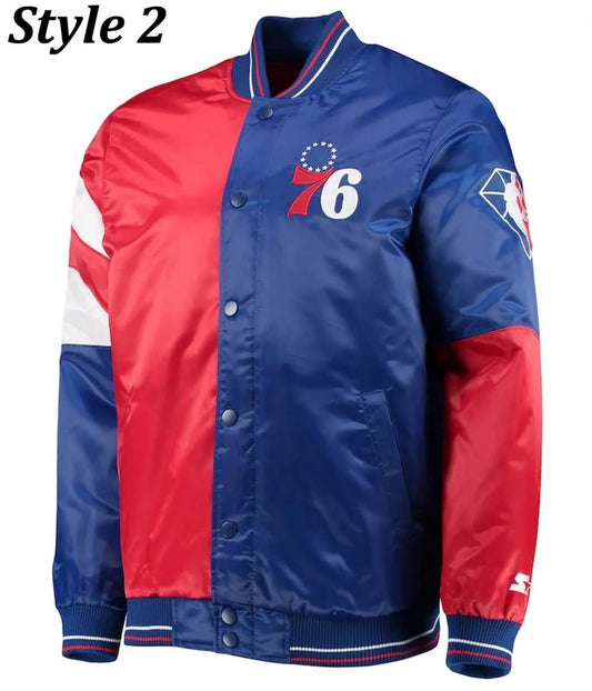 Philadelphia 76ers Red and Royal Varsity Satin Jacket
