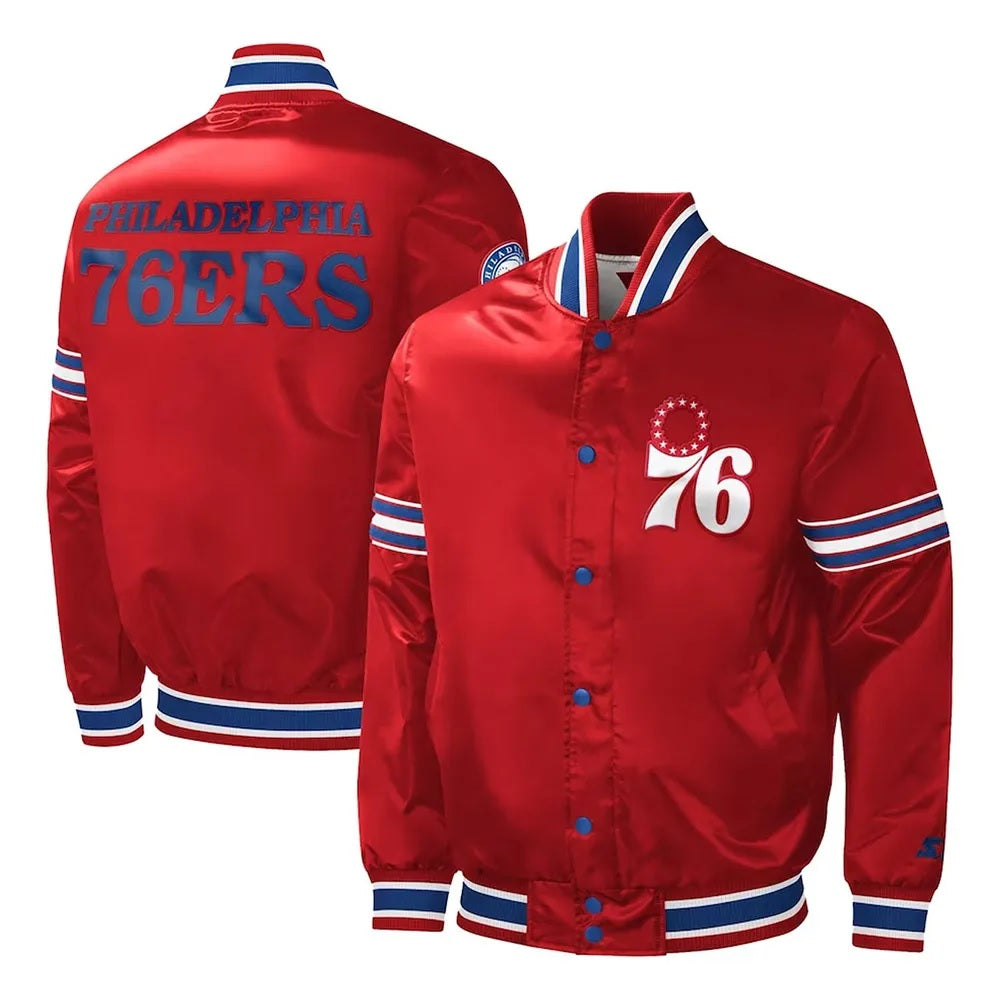 Philadelphia 76ers Slider Red Varsity Satin Jacket