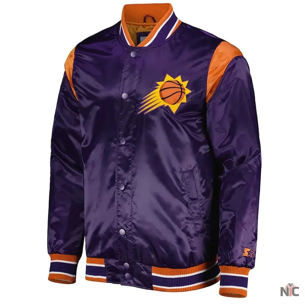 Phoenix Suns Force Play Purple Varsity Satin Jacket NYC Jackets