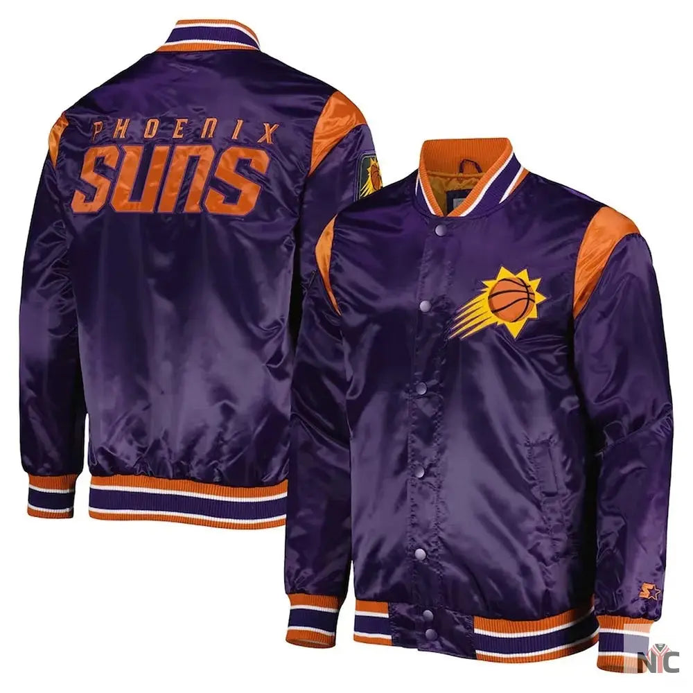 Phoenix Suns Force Play Purple Varsity Satin Jacket NYC Jackets