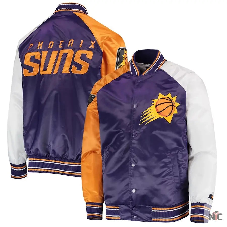 Phoenix Suns Reliever Purple and Orange Satin Jacket NYC Jackets