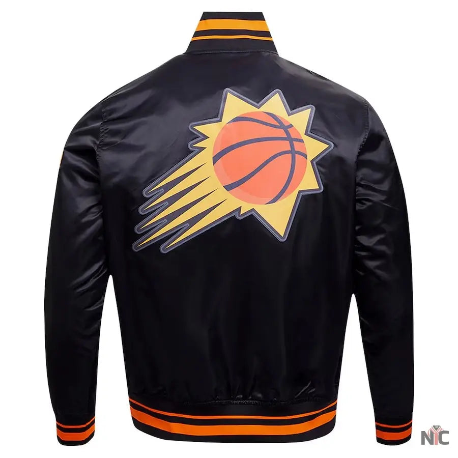 Phoenix Suns Script Tail Black Satin Varsity Jacket NYC Jackets