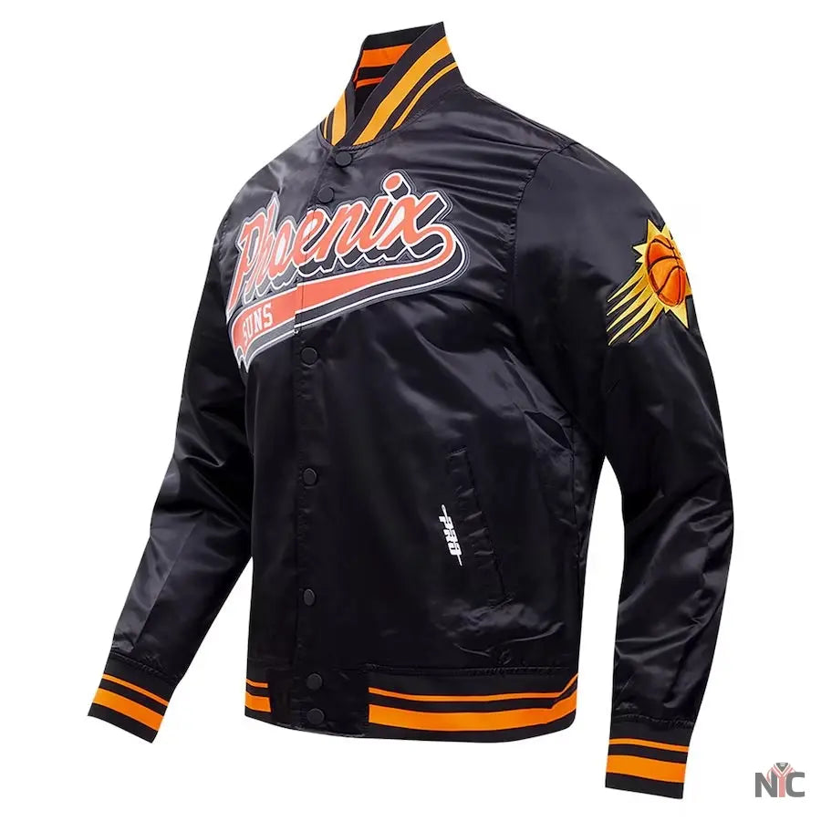Phoenix Suns Script Tail Black Satin Varsity Jacket NYC Jackets