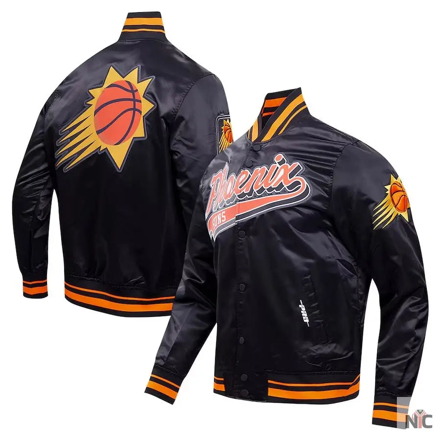 Phoenix Suns Script Tail Black Satin Varsity Jacket NYC Jackets
