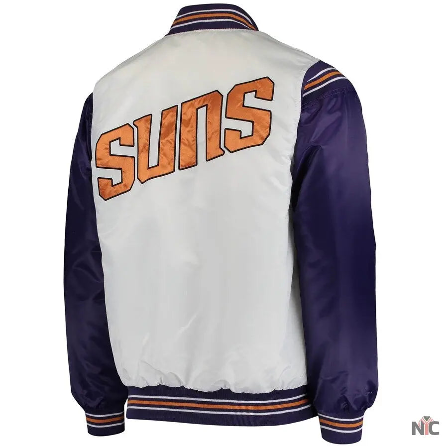 Phoenix Suns White and Purple Renegade Satin Jacket NYC Jackets