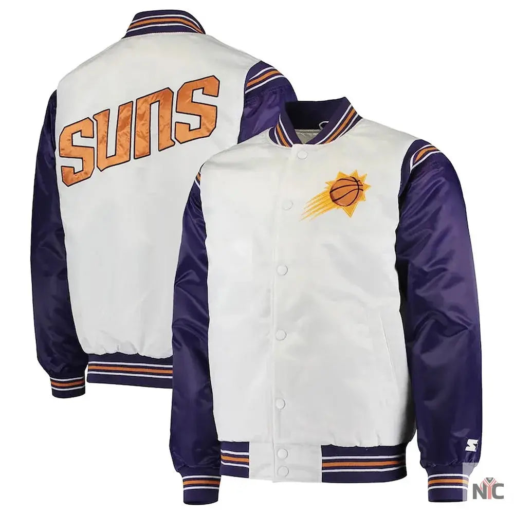 Phoenix Suns White and Purple Renegade Satin Jacket NYC Jackets