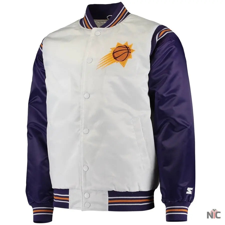 Phoenix Suns White and Purple Renegade Satin Jacket NYC Jackets