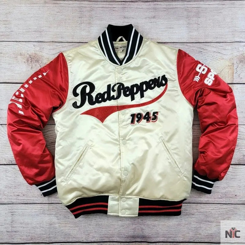 Red Peppers Paris Satin Varsity Jacket NYC Jackets